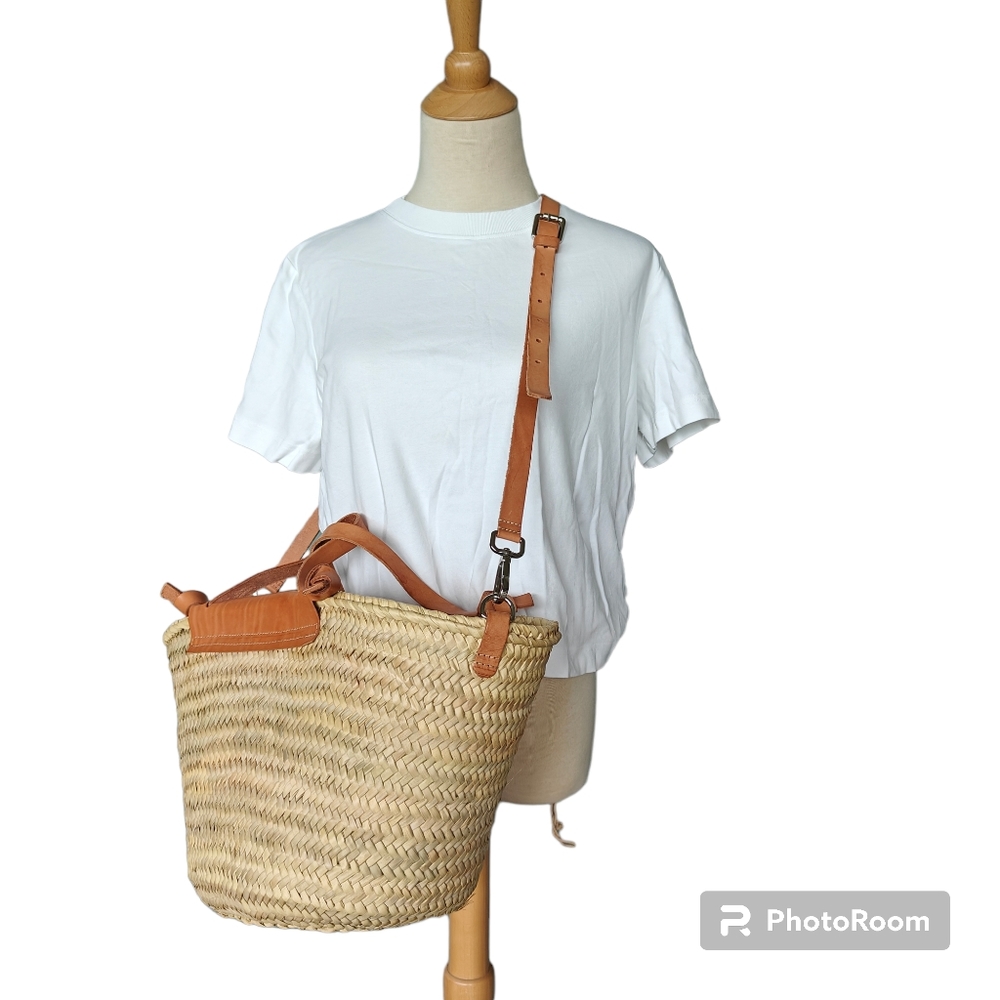 Mango Straw Tote with Tan Leather Straps